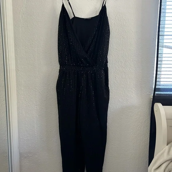 Express Medium Black Jumpsuit Sequin adjustable straps pockets - Picture 10 of 10